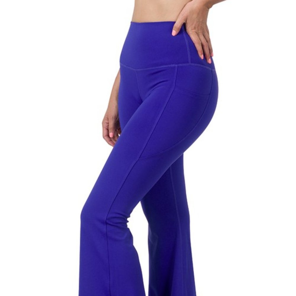 ATHLETIC WIDE WAISTBAND FLARE YOGA PANT - Bright Blue